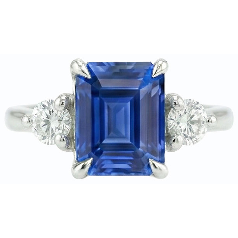Natural Real ( Not Lab Grown )  Three Stone Engagement Ring Emerald Sri Lankan Sapphire 2.50 Carats