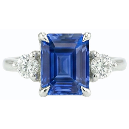 Natural Real ( Not Lab Grown )  Three Stone Engagement Ring Emerald Sri Lankan Sapphire 2.50 Carats