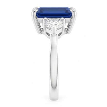 Natural Real ( Not Lab Grown )  Three Stone Engagement Ring Emerald Sri Lankan Sapphire 2.50 Carats