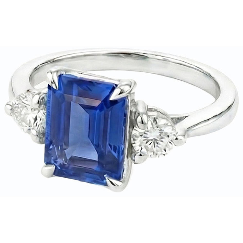 Natural Real ( Not Lab Grown )  Three Stone Engagement Ring Emerald Sri Lankan Sapphire 2.50 Carats
