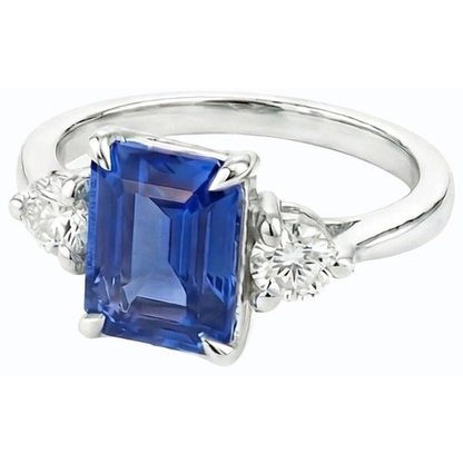 Natural Real ( Not Lab Grown )  Three Stone Engagement Ring Emerald Sri Lankan Sapphire 2.50 Carats