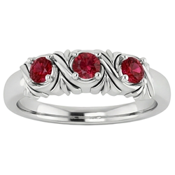 Natural Real ( Not Lab Grown )  Three-Stone Ring 0.60 Carats Antique Style Ruby Women Jewelry