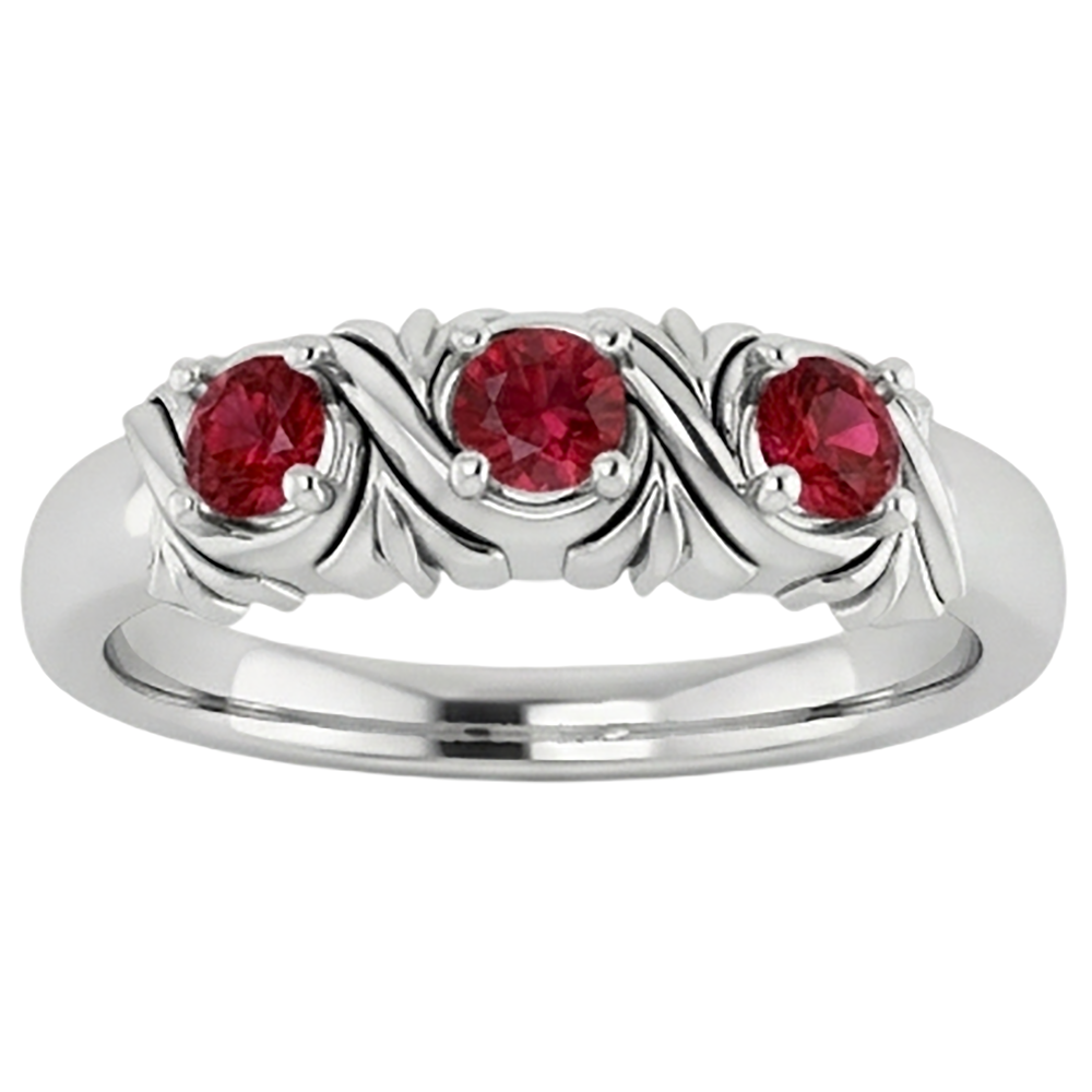 Natural Real ( Not Lab Grown )  Three-Stone Ring 0.60 Carats Antique Style Ruby Women Jewelry