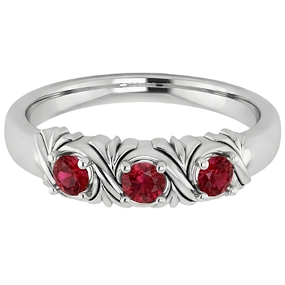 Natural Real ( Not Lab Grown )  Three-Stone Ring 0.60 Carats Antique Style Ruby Women Jewelry