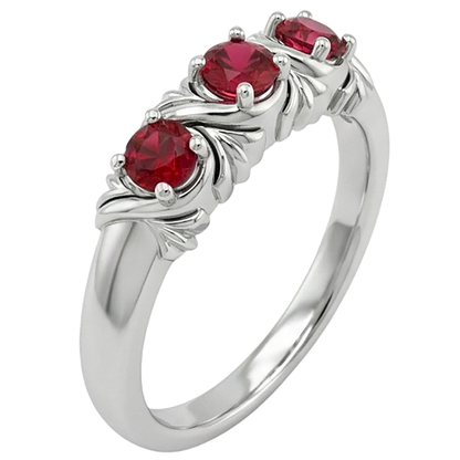 Natural Real ( Not Lab Grown )  Three-Stone Ring 0.60 Carats Antique Style Ruby Women Jewelry