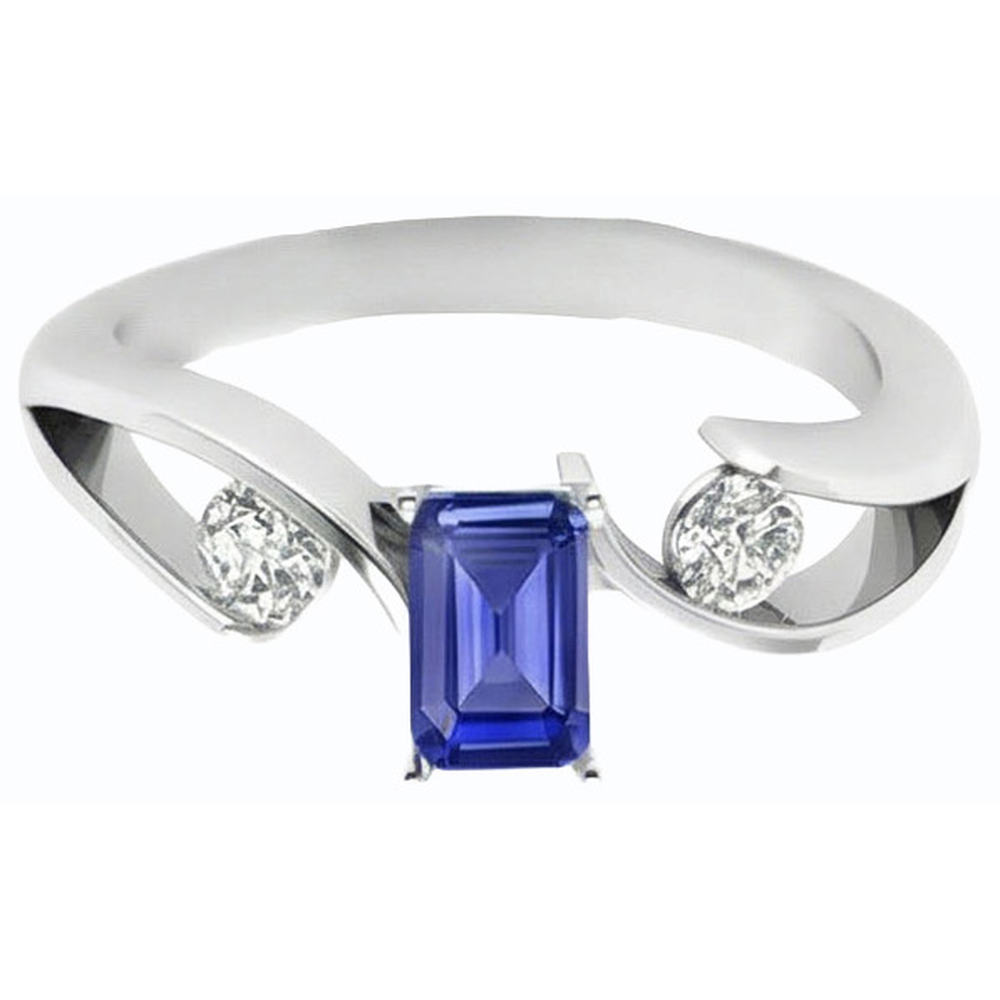 Natural Real ( Not Lab Grown )  Three Stone Ring Emerald Ceylon Sapphire 1.75 Carats Bypass Style