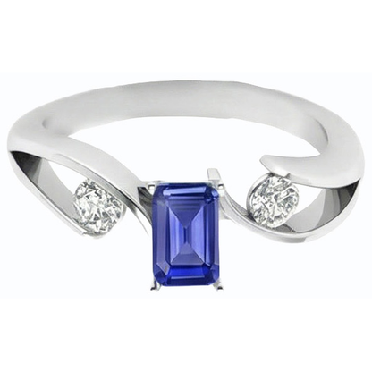 Natural Real ( Not Lab Grown )  Three Stone Ring Emerald Ceylon Sapphire 1.75 Carats Bypass Style