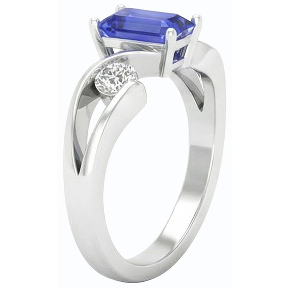 Natural Real ( Not Lab Grown )  Three Stone Ring Emerald Ceylon Sapphire 1.75 Carats Bypass Style