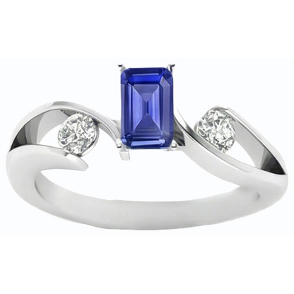 Natural Real ( Not Lab Grown )  Three Stone Ring Emerald Ceylon Sapphire 1.75 Carats Bypass Style