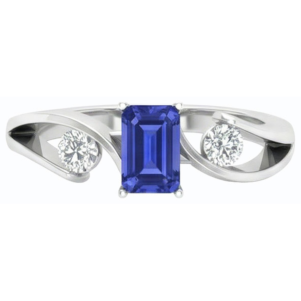 Natural Real ( Not Lab Grown )  Three Stone Ring Emerald Ceylon Sapphire 1.75 Carats Bypass Style