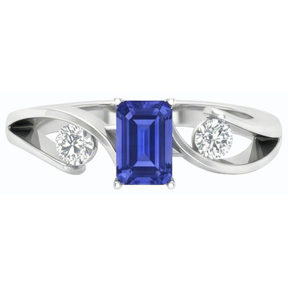 Natural Real ( Not Lab Grown )  Three Stone Ring Emerald Ceylon Sapphire 1.75 Carats Bypass Style