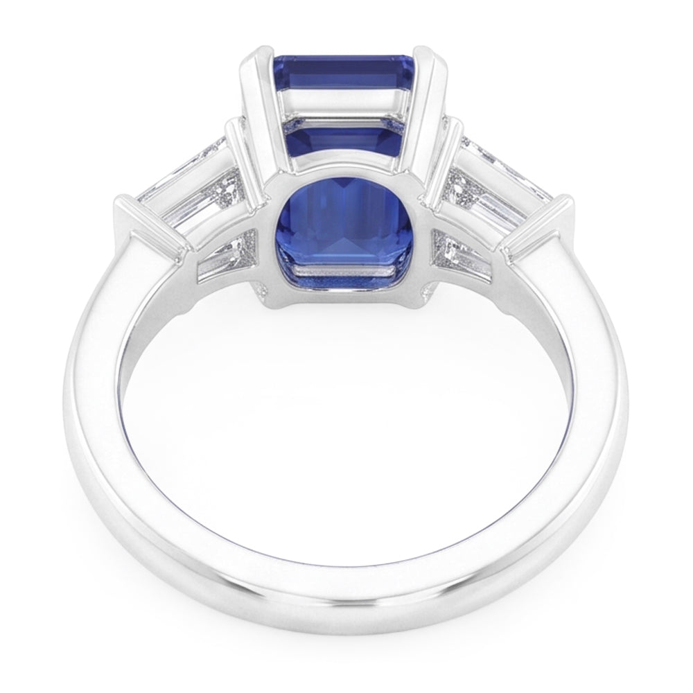 Natural Real ( Not Lab Grown )  Three Stone Ring Emerald Shaped Srilanka Sapphire 2 Carats