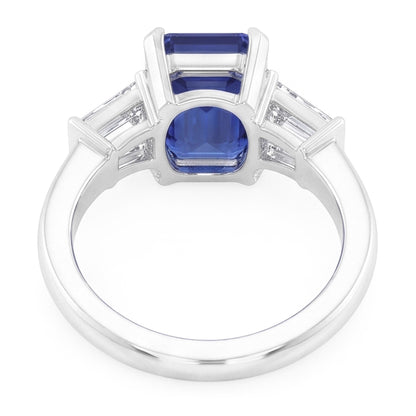 Natural Real ( Not Lab Grown )  Three Stone Ring Emerald Shaped Srilanka Sapphire 2 Carats