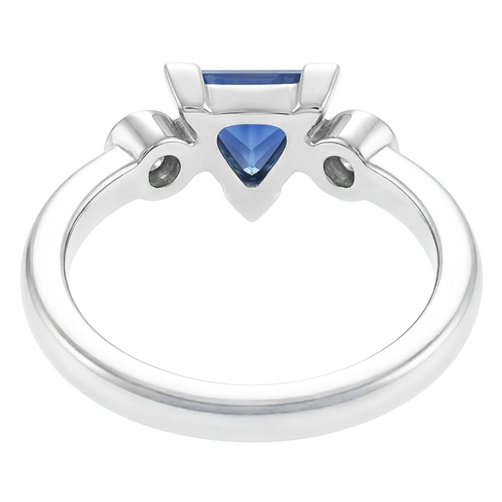 Natural Real ( Not Lab Grown )  Three Stone Ring Trillion V Prong Ceylon Sapphire 1.25 Carats Gold