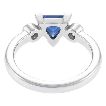 Natural Real ( Not Lab Grown )  Three Stone Ring Trillion V Prong Ceylon Sapphire 1.25 Carats Gold