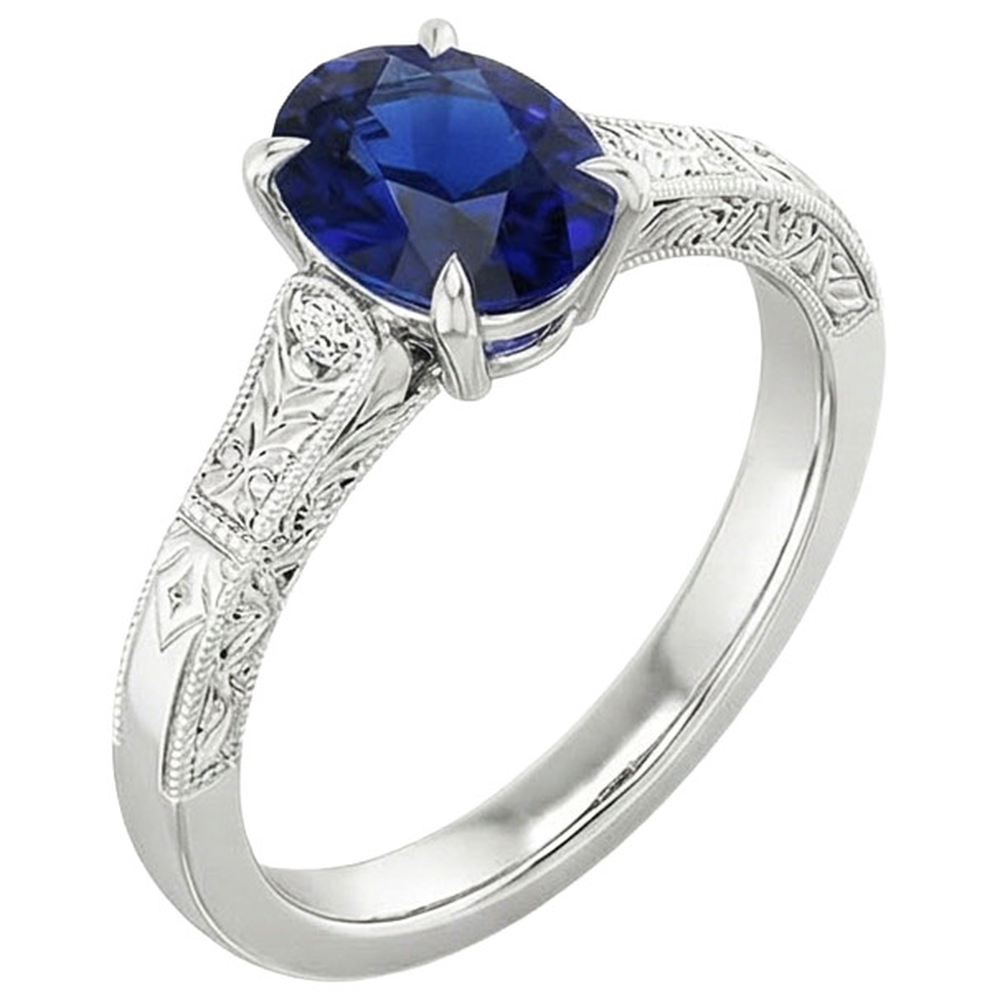 Natural Real ( Not Lab Grown )  Three Stone Vintage Style Ring Oval Ceylon Sapphire 2.25 Carats