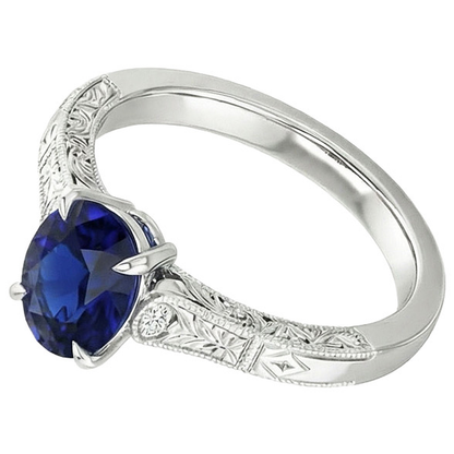 Natural Real ( Not Lab Grown )  Three Stone Vintage Style Ring Oval Ceylon Sapphire 2.25 Carats