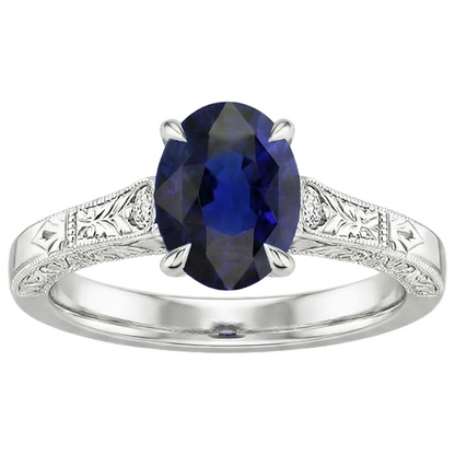 Natural Real ( Not Lab Grown )  Three Stone Vintage Style Ring Oval Ceylon Sapphire 2.25 Carats