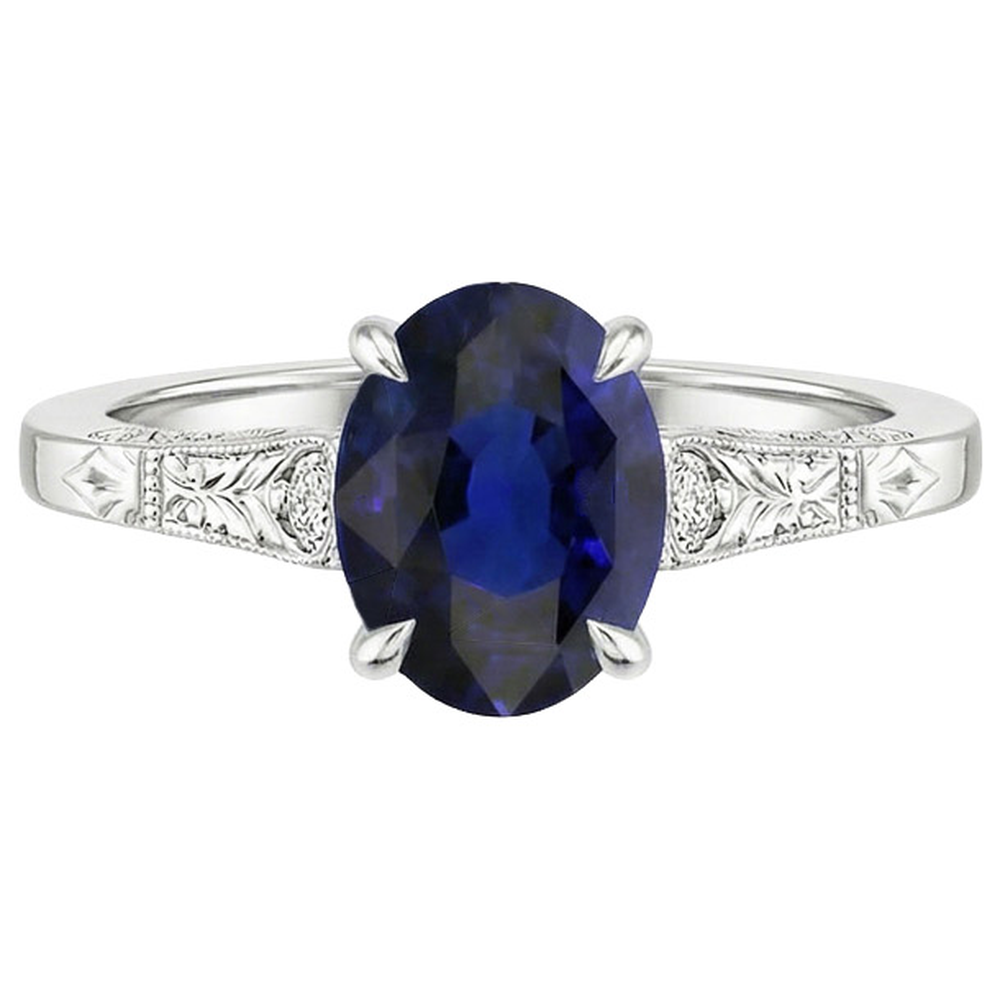 Natural Real ( Not Lab Grown )  Three Stone Vintage Style Ring Oval Ceylon Sapphire 2.25 Carats