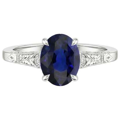 Natural Real ( Not Lab Grown )  Three Stone Vintage Style Ring Oval Ceylon Sapphire 2.25 Carats