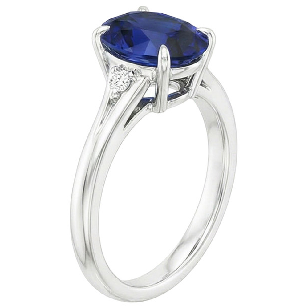 Natural Real ( Not Lab Grown )  Three Stones Ring Oval Sri Lankan Sapphire 2.75 Carats Split Shank
