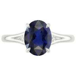 Natural Real ( Not Lab Grown )  Three Stones Ring Oval Sri Lankan Sapphire 2.75 Carats Split Shank