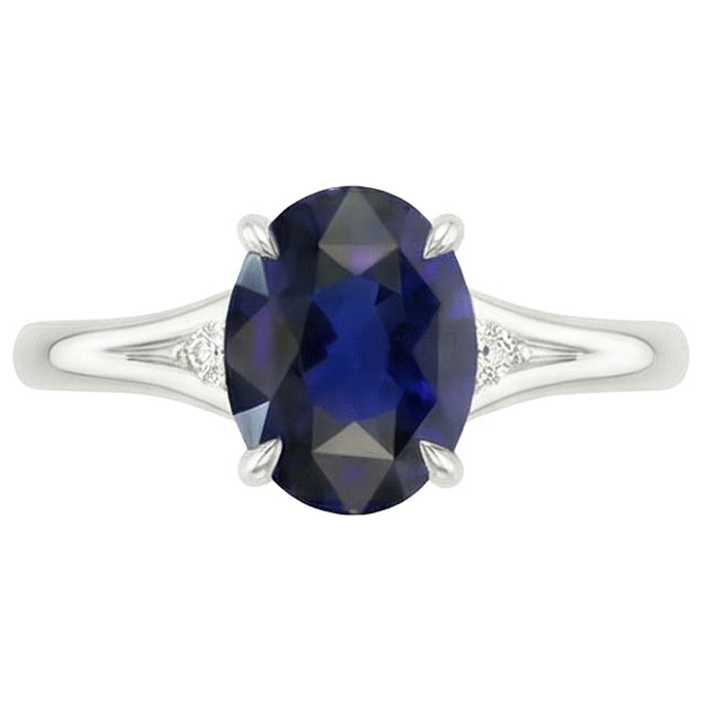 Natural Real ( Not Lab Grown )  Three Stones Ring Oval Sri Lankan Sapphire 2.75 Carats Split Shank