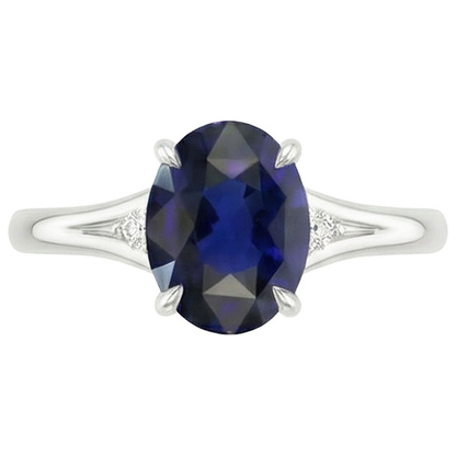 Natural Real ( Not Lab Grown )  Three Stones Ring Oval Sri Lankan Sapphire 2.75 Carats Split Shank