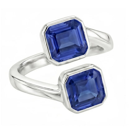 Natural Real ( Not Lab Grown )  Toi Et Moi Emerald Sapphire Ring 2 Stone Bezel Set 3 Carats Filigree
