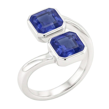 Natural Real ( Not Lab Grown )  Toi Et Moi Emerald Sapphire Ring 2 Stone Bezel Set 3 Carats Filigree