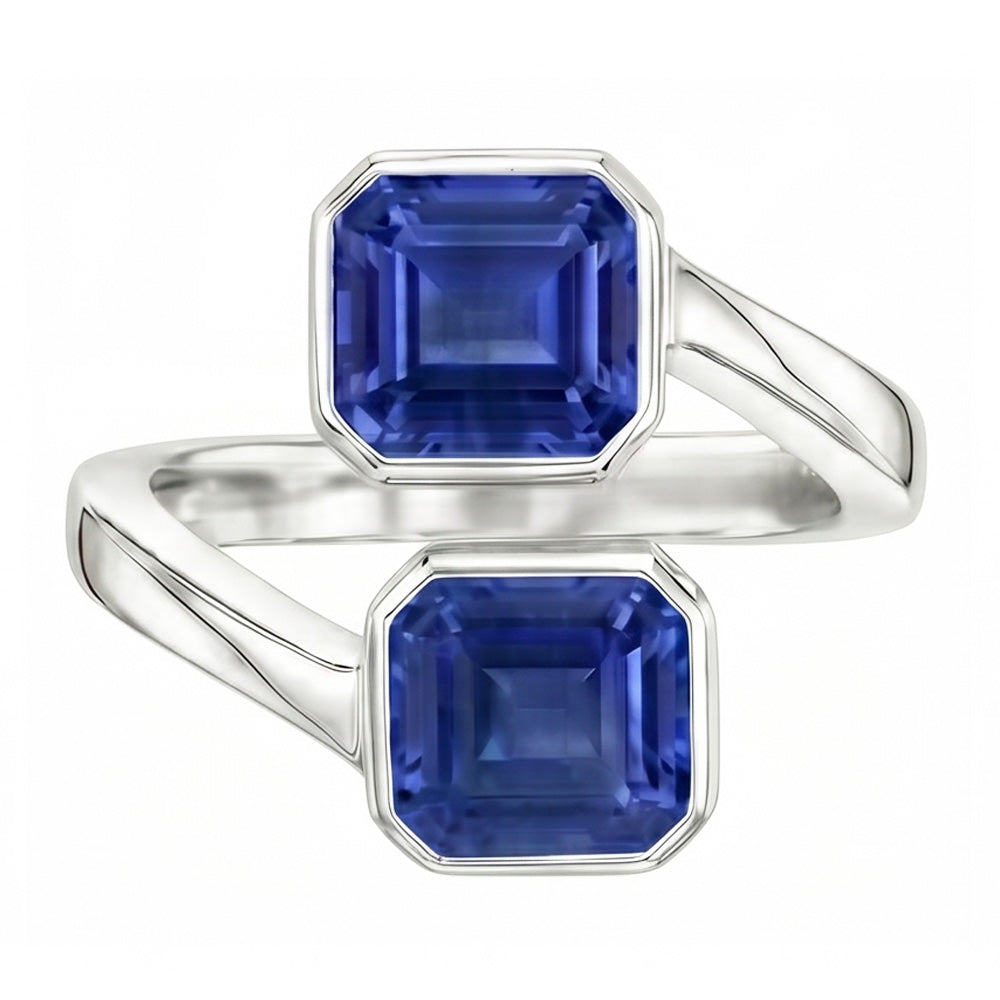 Natural Real ( Not Lab Grown )  Toi Et Moi Emerald Sapphire Ring 2 Stone Bezel Set 3 Carats Filigree