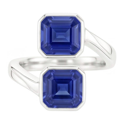 Natural Real ( Not Lab Grown )  Toi Et Moi Emerald Sapphire Ring 2 Stone Bezel Set 3 Carats Filigree