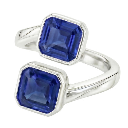Natural Real ( Not Lab Grown )  Toi Et Moi Emerald Sapphire Ring 2 Stone Bezel Set 3 Carats Filigree