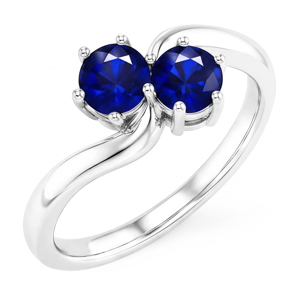Natural Real ( Not Lab Grown )  Toi et Moi Anniversary Ring Round Ceylon Sapphire 4 Carats Prong Set