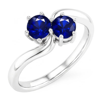 Natural Real ( Not Lab Grown )  Toi et Moi Anniversary Ring Round Ceylon Sapphire 4 Carats Prong Set