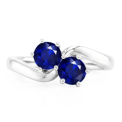 Natural Real ( Not Lab Grown )  Toi et Moi Anniversary Ring Round Ceylon Sapphire 4 Carats Prong Set