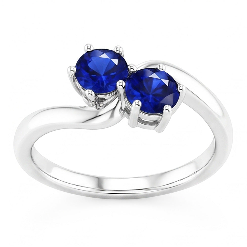 Natural Real ( Not Lab Grown )  Toi et Moi Anniversary Ring Round Ceylon Sapphire 4 Carats Prong Set