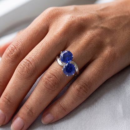 Natural Real ( Not Lab Grown )  Toi et Moi Anniversary Ring Round Ceylon Sapphire 4 Carats Prong Set