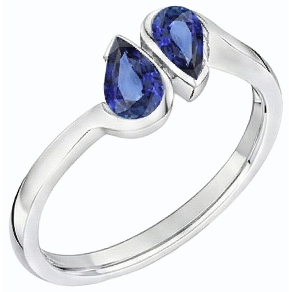 Natural Real ( Not Lab Grown )  Toi et Moi Blue Sapphire Anniversary Ring 2 Stone Jewelry 2 Carats