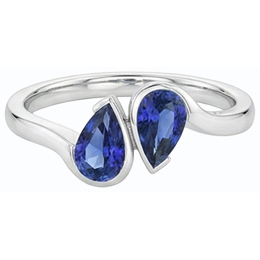 Natural Real ( Not Lab Grown )  Toi et Moi Blue Sapphire Anniversary Ring 2 Stone Jewelry 2 Carats