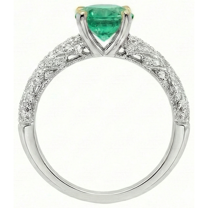 Natural Real ( Not Lab Grown ) Trendy Green Emerald GIA And Diamond Ring
