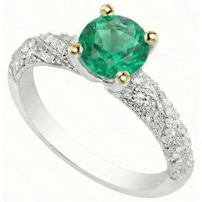 Natural Real ( Not Lab Grown ) Trendy Green Emerald GIA And Diamond Ring