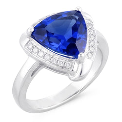Natural Real ( Not Lab Grown )  Trillion Halo Ceylon Sapphire Ring White Gold Jewelry 3 carats