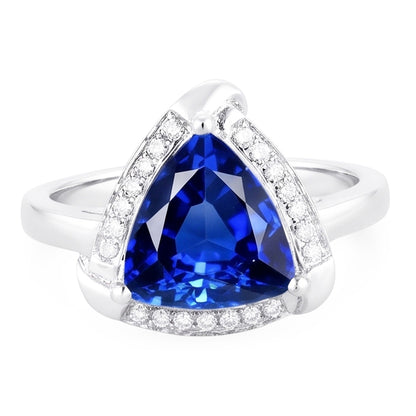 Natural Real ( Not Lab Grown )  Trillion Halo Ceylon Sapphire Ring White Gold Jewelry 3 carats
