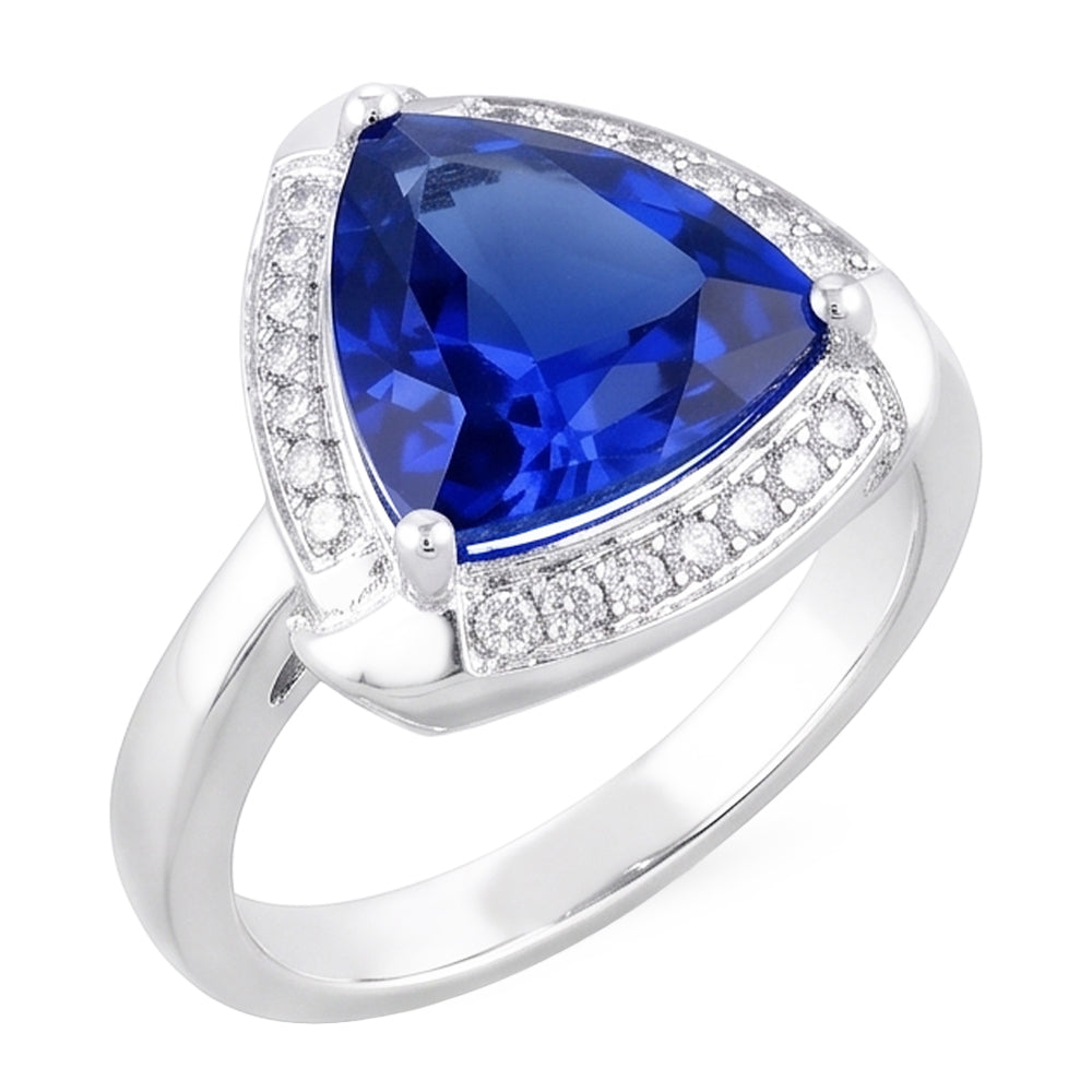 Natural Real ( Not Lab Grown )  Trillion Halo Ceylon Sapphire Ring White Gold Jewelry 3 carats