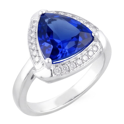 Natural Real ( Not Lab Grown )  Trillion Halo Ceylon Sapphire Ring White Gold Jewelry 3 carats