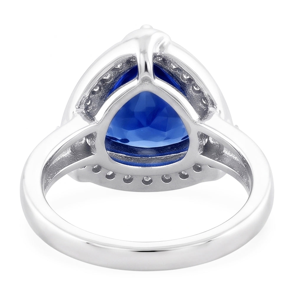 Natural Real ( Not Lab Grown )  Trillion Halo Ceylon Sapphire Ring White Gold Jewelry 3 carats