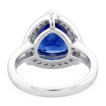 Natural Real ( Not Lab Grown )  Trillion Halo Ceylon Sapphire Ring White Gold Jewelry 3 carats