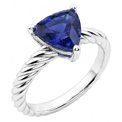Natural Real ( Not Lab Grown )  Trillion Solitaire Ring Rope Style Deep Blue Sapphire 1 Carat