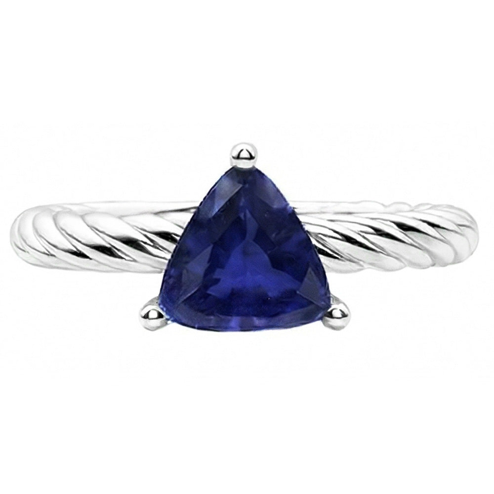 Natural Real ( Not Lab Grown )  Trillion Solitaire Ring Rope Style Deep Blue Sapphire 1 Carat
